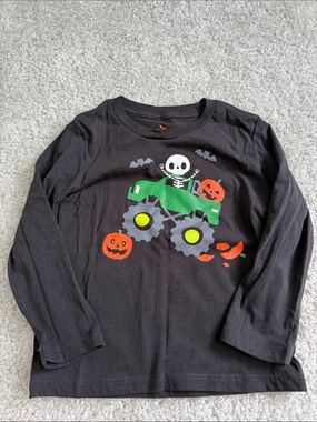 Black Halloween Monster Truck Graphic Long-Sleeve Tee